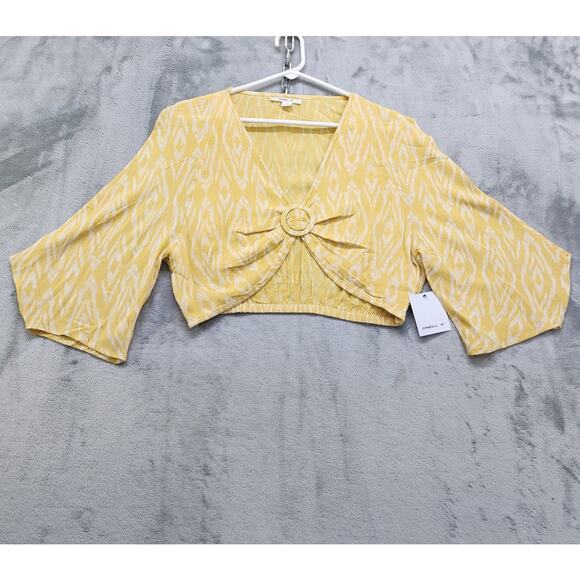 NEW O'Neill Top Womens L Yellow White Sylas Isabella Ikat Crop Viscose Boho - Picture 1 of 10